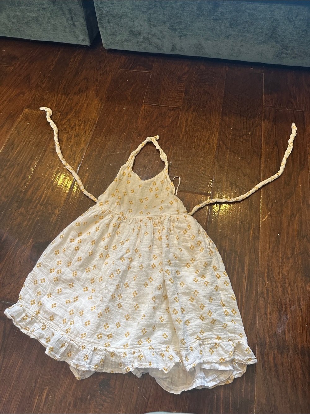 Girls White & Gold Halter Summer Dress